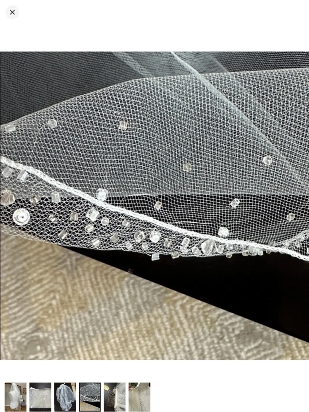Off white waist Tulle Bridal Veil with Comb and sparkle beading.